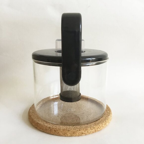 Vintage Bodum Bistro Glass Infuser Tea Pot Glass Black Kettle Space Age Denmark - Picture 2 of 12
